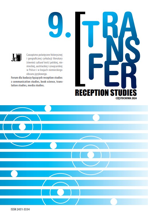 Cover of the current issue of the scientific journal “Transfer. Reception Studies”